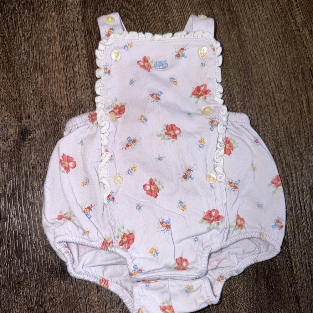 Ralph Lauren Baby Girl 3 Months Floral Ruffle Romper Spring Summer Easter